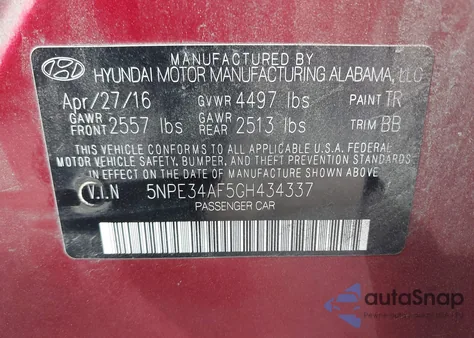 2016 Hyundai Sonata Limited from USA, damaged, VIN 5NPE34AF5GH434337